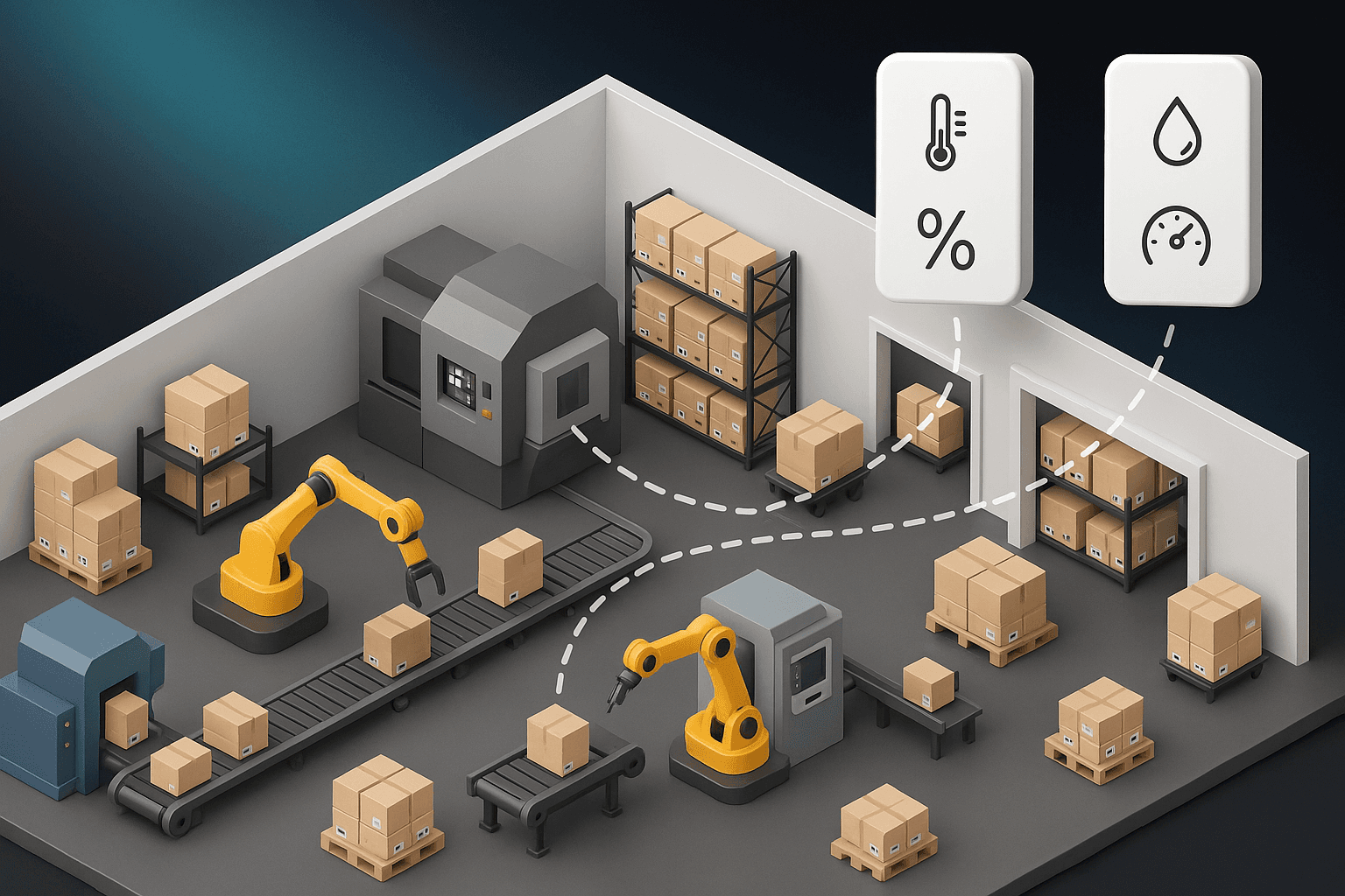 Vista ilustrada de un entorno de monitoreo industrial