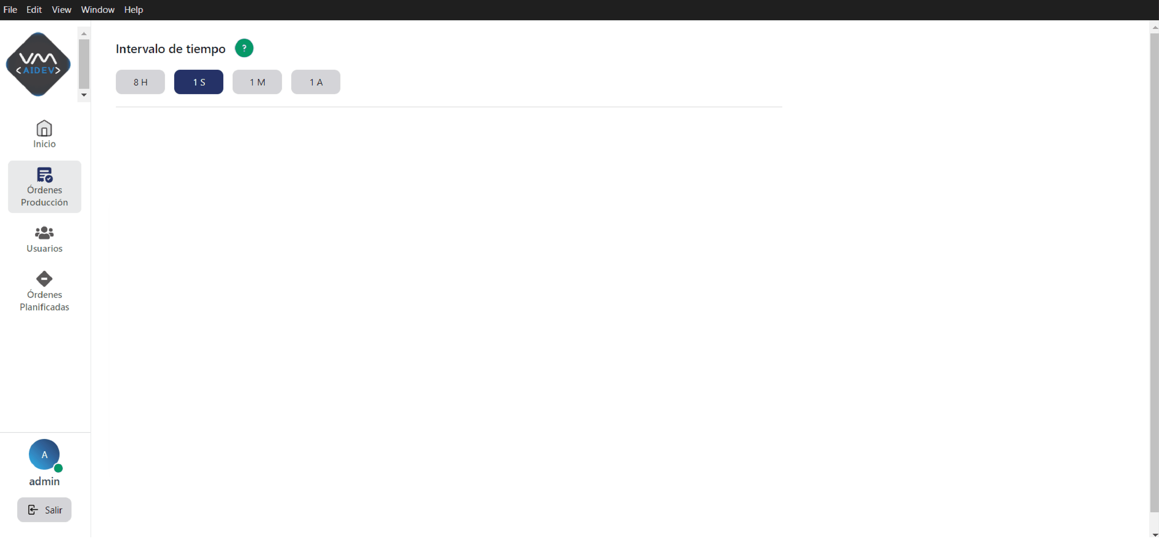 Interfaz de una aplicación de VMAIDEV para monitoreo de procesos